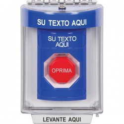 SS2442ZA-ES STI Blue Indoor/Outdoor Flush w/ Horn Key-to-Reset Stopper Station w/ Custom Text Spanish