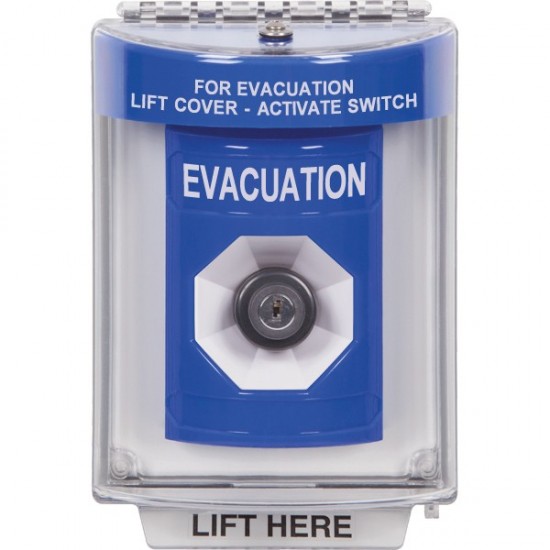 SS2443EV-EN STI Blue Indoor/Outdoor Flush w/ Horn Key-to-Activate Stopper Station with EVACUATION Label English