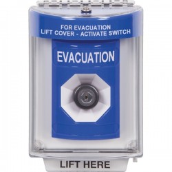 SS2443EV-ES STI Blue Indoor/Outdoor Flush w/ Horn Key-to-Activate Stopper Station with EVACUATION Label Spanish