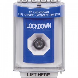 SS2443LD-ES STI Blue Indoor/Outdoor Flush w/ Horn Key-to-Activate Stopper Station with LOCKDOWN Label Spanish