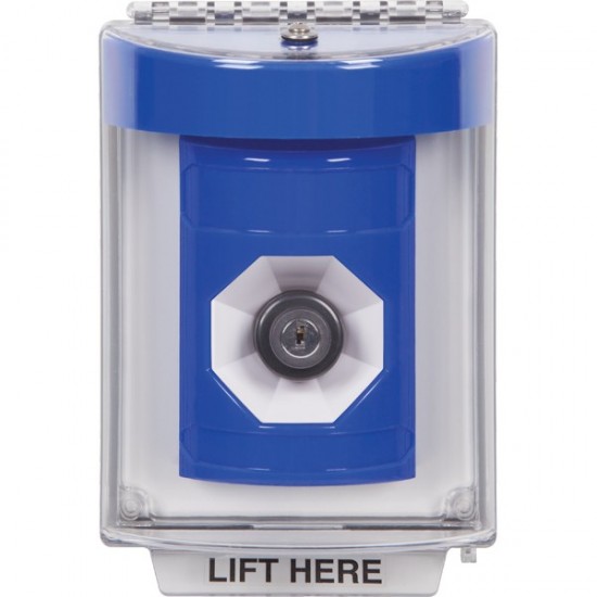 SS2443NT-EN STI Blue Indoor/Outdoor Flush w/ Horn Key-to-Activate Stopper Station with No Text Label English