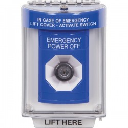 SS2443PO-EN STI Blue Indoor/Outdoor Flush w/ Horn Key-to-Activate Stopper Station with EMERGENCY POWER OFF Label English