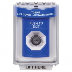 SS2443PX-EN STI Blue Indoor/Outdoor Flush w/ Horn Key-to-Activate Stopper Station with PUSH TO EXIT Label English