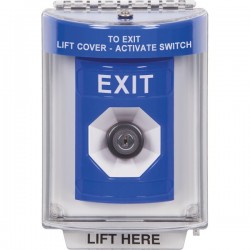 SS2443XT-ES STI Blue Indoor/Outdoor Flush w/ Horn Key-to-Activate Stopper Station with EXIT Label Spanish
