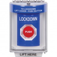 SS2444LD-EN STI Blue Indoor/Outdoor Flush w/ Horn Momentary Stopper Station with LOCKDOWN Label English