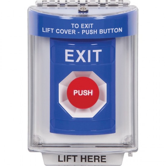 SS2444XT-ES STI Blue Indoor/Outdoor Flush w/ Horn Momentary Stopper Station with EXIT Label Spanish