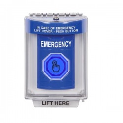 SS2446EM-EN STI Blue Indoor/Outdoor Flush w/ Horn Momentary (Illuminated) Stopper Station w/ EMERGENCY Label SS2446EM-EN STI Blue Indoor/Outdoor Flush w/ Horn Momentary (Illuminated) Stopper Station w/ EMERGENCY Label
