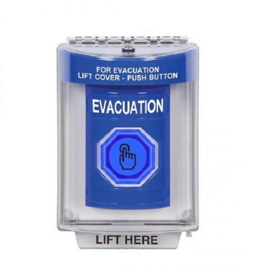SS2446EV-EN STI Blue Indoor/Outdoor Flush w/ Horn Momentary (Illuminated) Stopper Station w/ EVACUATION Label