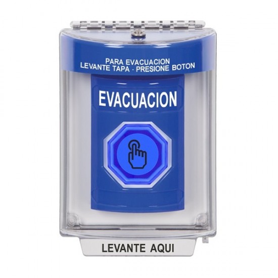 SS2446EV-ES STI Blue Indoor/Outdoor Flush w/ Horn Momentary (Illuminated) Stopper Station w/ EVACUATION Spanish
