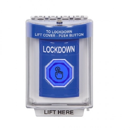 SS2446LD-EN STI Blue Indoor/Outdoor Flush w/ Horn Momentary (Illuminated) Stopper Station w/ LOCKDOWN Label