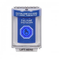 SS2446PS-EN STI Blue Indoor/Outdoor Flush w/ Horn Momentary (Illuminated) Stopper Station w/ FUEL PUMP SHUT DOWN Label