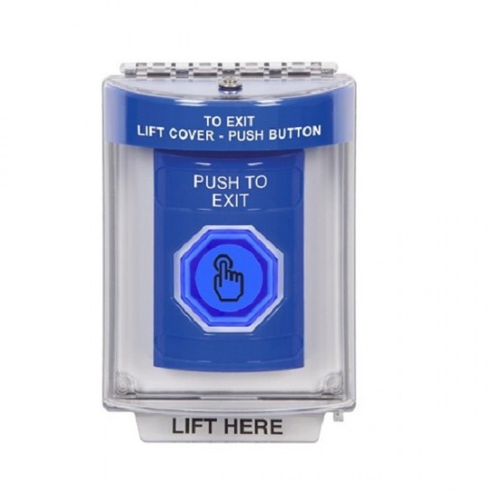 SS2446PX-EN STI Blue Indoor/Outdoor Flush w/ Horn Momentary (Illuminated) Stopper Station w/ PUSH TO EXIT Label