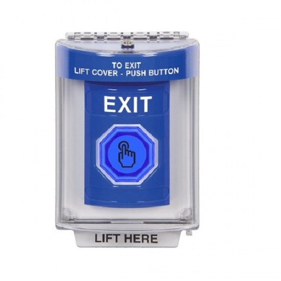 SS2446XT-EN STI Blue Indoor/Outdoor Flush w/ Horn Momentary (Illuminated) Stopper Station w/ EXIT Label