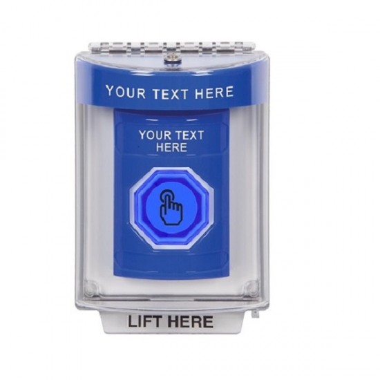 SS2446ZA-EN STI Blue Indoor/Outdoor Flush w/ Horn Momentary (Illuminated) Stopper Station w/ Custom Text Label