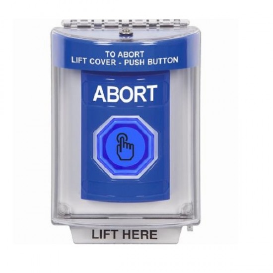 SS2447AB-EN STI Blue Indoor/Outdoor Flush w/ Horn Weather Resistant Momentary Stopper Station w/ ABORT Label