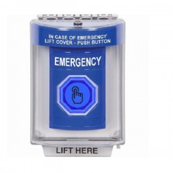 SS2447EM-EN STI Blue Indoor/Outdoor Flush w/ Horn Weather Resistant Momentary Stopper Station w/ EMERGENCY Label SS2447EM-EN STI Blue Indoor/Outdoor Flush w/ Horn Weather Resistant Momentary Stopper Station w/ EMERGENCY Label