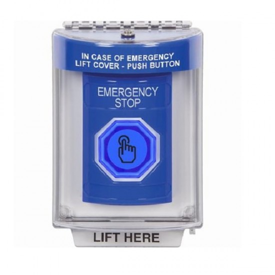 SS2447ES-EN STI Blue Indoor/Outdoor Flush w/ Horn Weather Resistant Momentary Stopper Station w/ EMERGENCY STOP Label