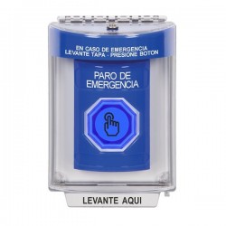 SS2447ES-ES STI Blue Indoor/Outdoor Flush w/ Horn Weather Resistant Momentary Stopper Station w/ EMERGENCY STOP Spanish
