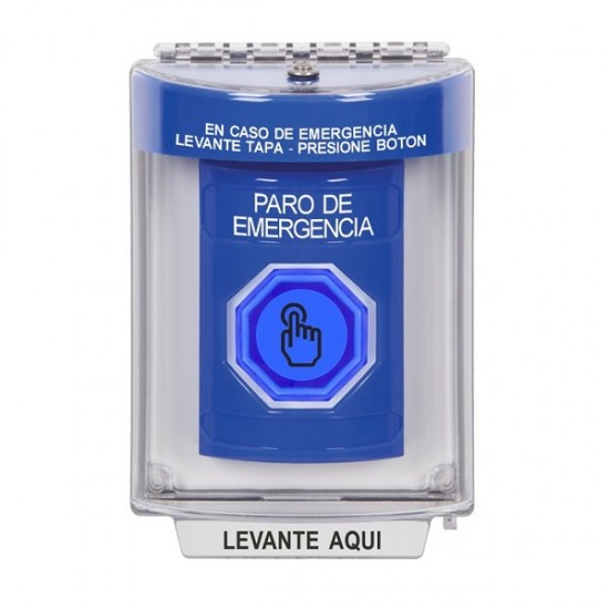 SS2447ES-ES STI Blue Indoor/Outdoor Flush w/ Horn Weather Resistant Momentary Stopper Station w/ EMERGENCY STOP Spanish