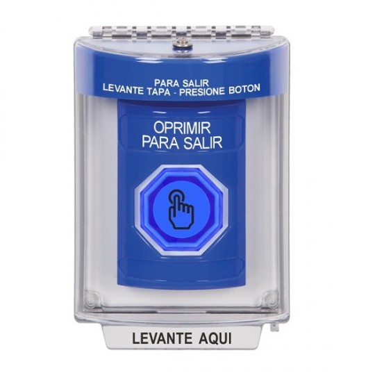 SS2447PX-ES STI Blue Indoor/Outdoor Flush w/ Horn Weather Resistant Momentary Stopper Station w/ PUSH TO EXIT Spanish