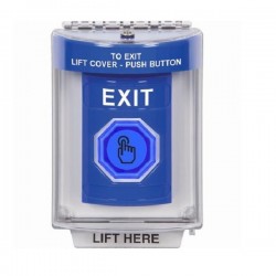 SS2447XT-EN STI Blue Indoor/Outdoor Flush w/ Horn Weather Resistant Momentary Stopper Station w/ EXIT Label