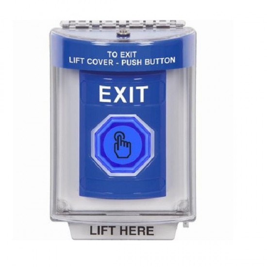 SS2447XT-EN STI Blue Indoor/Outdoor Flush w/ Horn Weather Resistant Momentary Stopper Station w/ EXIT Label
