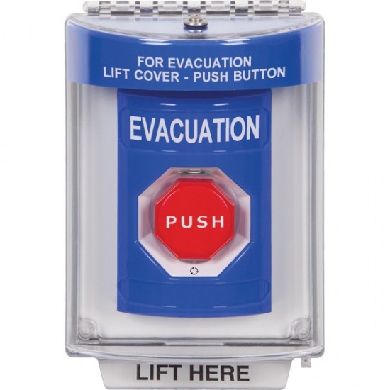 SS2449EV-ES STI Blue Indoor/Outdoor Flush w/ Horn Turn-to-Reset (Illuminated) Stopper Station with EVACUATION Label Spanish