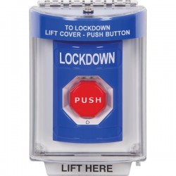 SS2449LD-EN STI Blue Indoor/Outdoor Flush w/ Horn Turn-to-Reset (Illuminated) Stopper Station with LOCKDOWN Label English