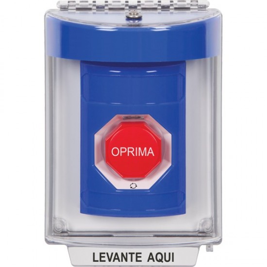 SS2449NT-ES STI Blue Indoor/Outdoor Flush w/ Horn Turn-to-Reset (Illuminated) Stopper Station with No Text Label Spanish