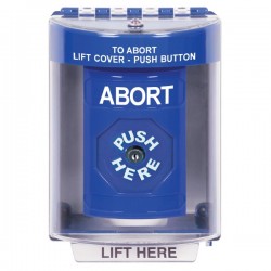 SS2470AB-EN STI Blue Indoor/Outdoor Surface Key-to-Reset Stopper Station with ABORT Label English