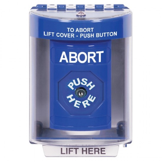 SS2470AB-EN STI Blue Indoor/Outdoor Surface Key-to-Reset Stopper Station with ABORT Label English