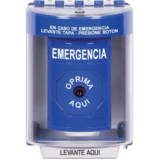 SS2470EM-ES STI Blue Indoor/Outdoor Surface Key-to-Reset Stopper Station with EMERGENCY Label Spanish