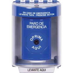 SS2470ES-ES STI Blue Indoor/Outdoor Surface Key-to-Reset Stopper Station with EMERGENCY STOP Label Spanish