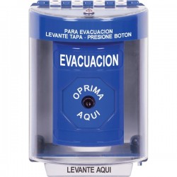 SS2470EV-ES STI Blue Indoor/Outdoor Surface Key-to-Reset Stopper Station with EVACUATION Label Spanish