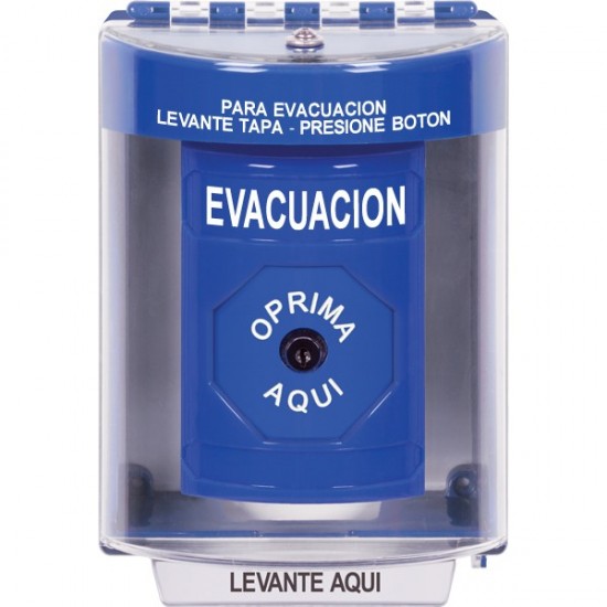 SS2470EV-ES STI Blue Indoor/Outdoor Surface Key-to-Reset Stopper Station with EVACUATION Label Spanish