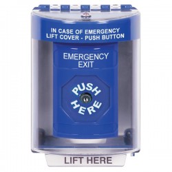 SS2470EX-EN STI Blue Indoor/Outdoor Surface Key-to-Reset Stopper Station with EMERGENCY EXIT Label English