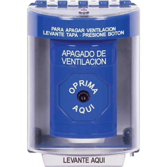 SS2470HV-ES STI Blue Indoor/Outdoor Surface Key-to-Reset Stopper Station with HVAC SHUT DOWN Label Spanish