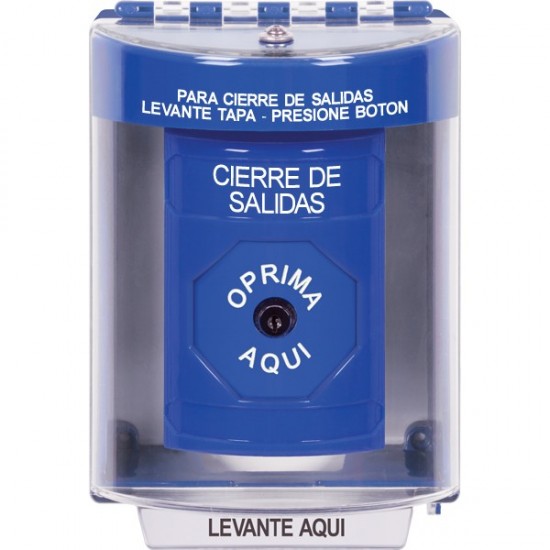 SS2470LD-ES STI Blue Indoor/Outdoor Surface Key-to-Reset Stopper Station with LOCKDOWN Label Spanish