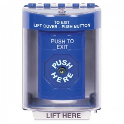 SS2470PX-EN STI Blue Indoor/Outdoor Surface Key-to-Reset Stopper Station with PUSH TO EXIT Label English