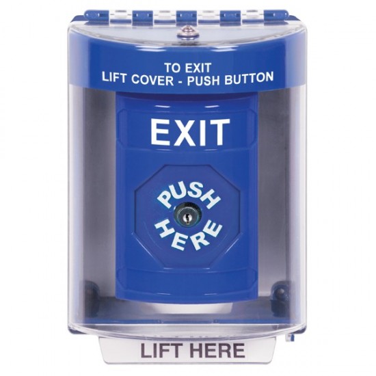 SS2470XT-EN STI Blue Indoor/Outdoor Surface Key-to-Reset Stopper Station with EXIT Label English