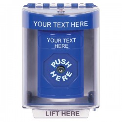 SS2470ZA-EN STI Blue Indoor/Outdoor Surface Key-to-Reset Stopper Station with Non-Returnable Custom Text Label English
