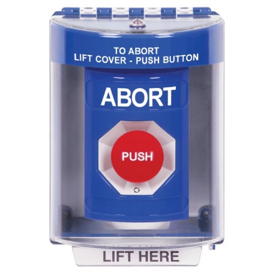 SS2471AB-EN STI Blue Indoor/Outdoor Surface Turn-to-Reset Stopper Station with ABORT Label English