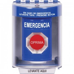 SS2471EM-ES STI Blue Indoor/Outdoor Surface Turn-to-Reset Stopper Station with EMERGENCY Label Spanish