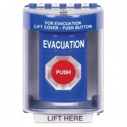 SS2471EV-EN STI Blue Indoor/Outdoor Surface Turn-to-Reset Stopper Station with EVACUATION Label English