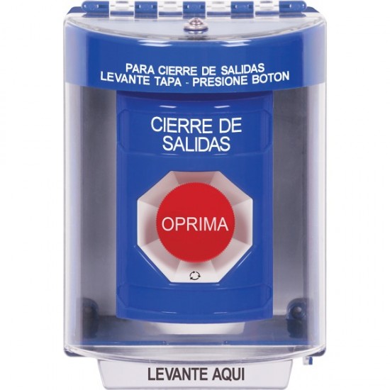 SS2471LD-ES STI Blue Indoor/Outdoor Surface Turn-to-Reset Stopper Station with LOCKDOWN Label Spanish