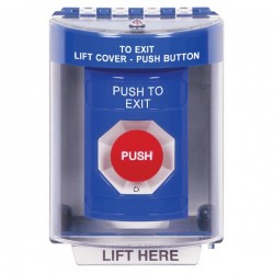 SS2471PX-EN STI Blue Indoor/Outdoor Surface Turn-to-Reset Stopper Station with PUSH TO EXIT Label English