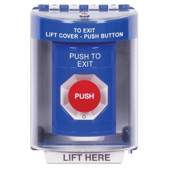SS2471PX-EN STI Blue Indoor/Outdoor Surface Turn-to-Reset Stopper Station with PUSH TO EXIT Label English
