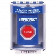 SS2472EM-EN STI Blue Indoor/Outdoor Surface Key-to-Reset (Illuminated) Stopper Station with EMERGENCY Label English