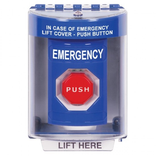 SS2472EM-EN STI Blue Indoor/Outdoor Surface Key-to-Reset (Illuminated) Stopper Station with EMERGENCY Label English