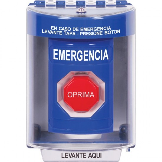 SS2472EM-ES STI Blue Indoor/Outdoor Surface Key-to-Reset (Illuminated) Stopper Station with EMERGENCY Label Spanish
